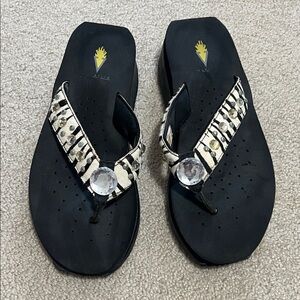 Black Flip Flops with Zebra Print and Gems
